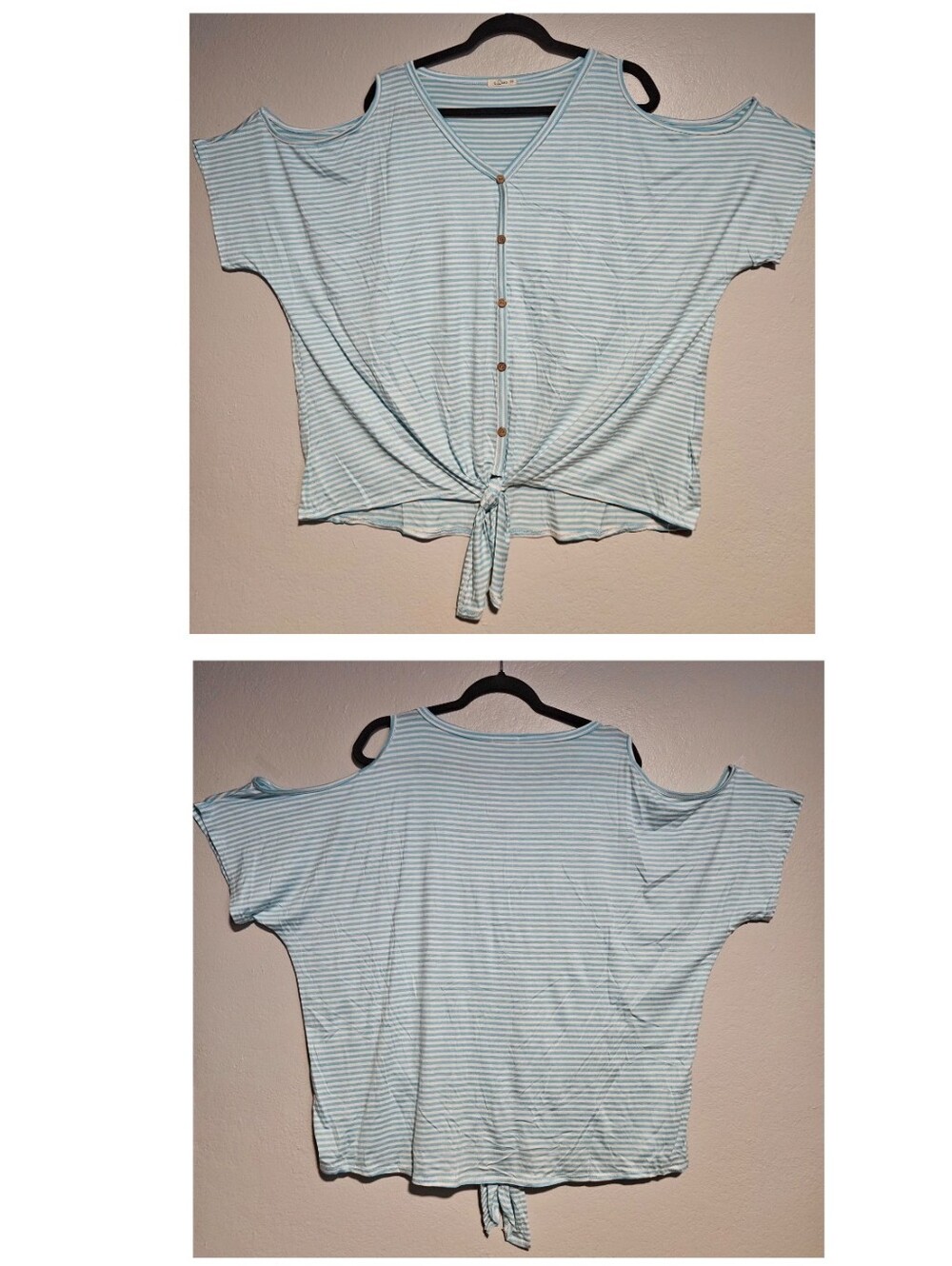 e.Luna Cold-Shoulder Tie Hem Striped Top in Five Colors Size 3X - Picture 12 of 14